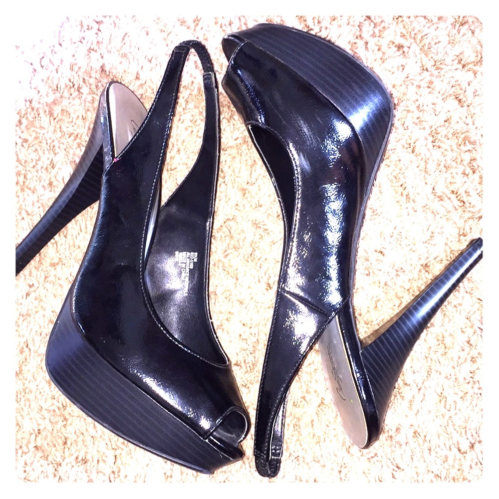 Black leather high heels